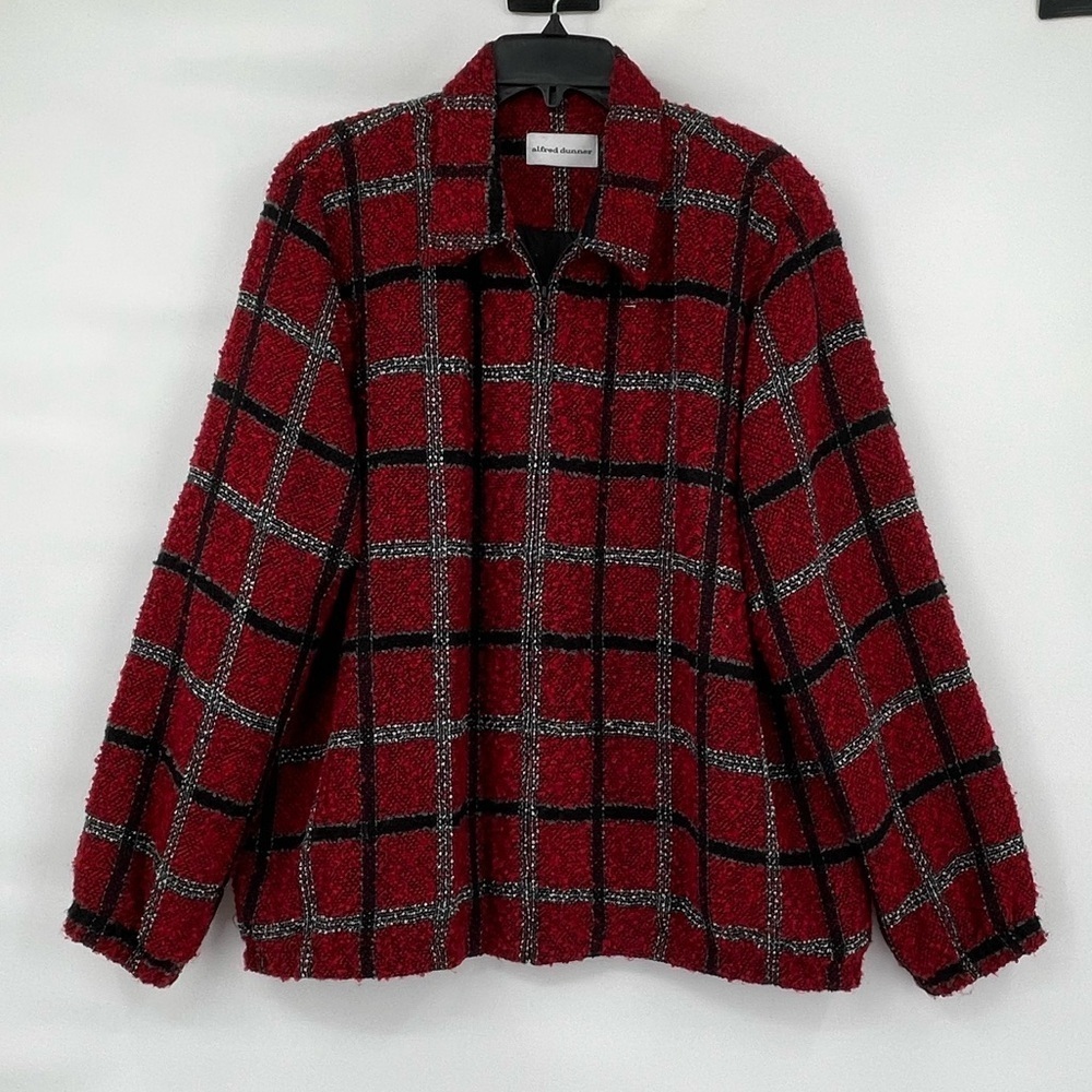 Alfred dunner red black plaid textured jacket